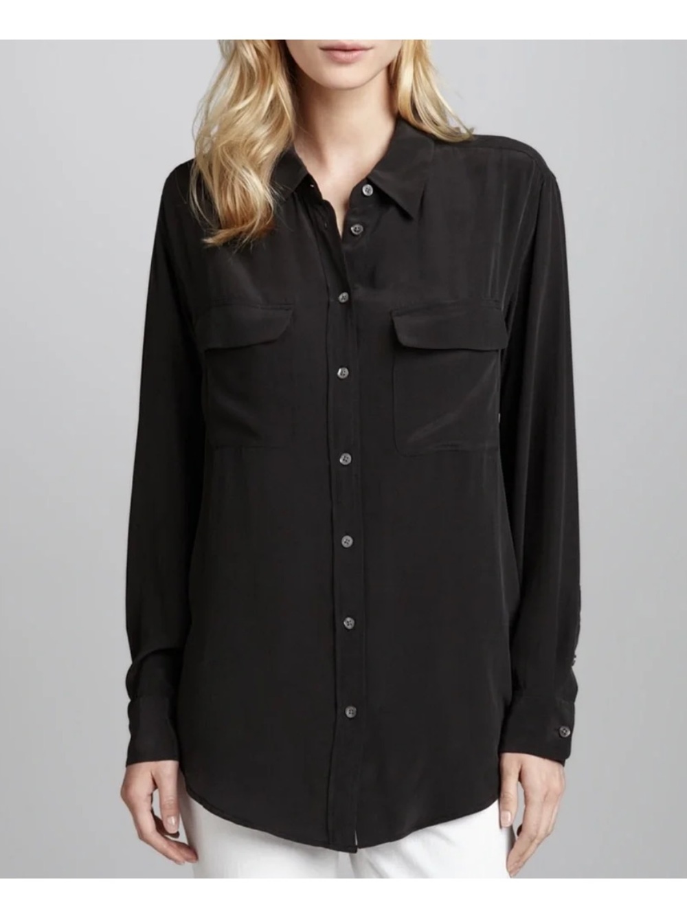EQUIPMENT Black Signature Slim Fit Silk Button-Up Shirt Size Medium